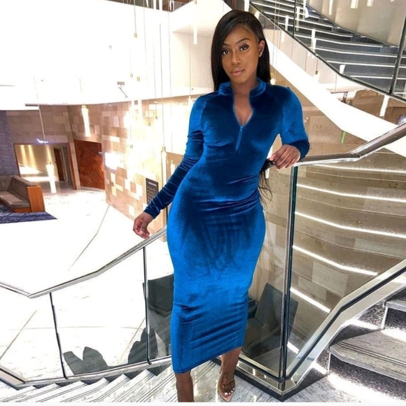 Dresses & Skirts - Various Colors-Velvet Midi Zippered Dress